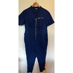 VENUS Women's Blue Twill Cotton Blend Zip Short Sleeve Mechanic Coveralls, 20